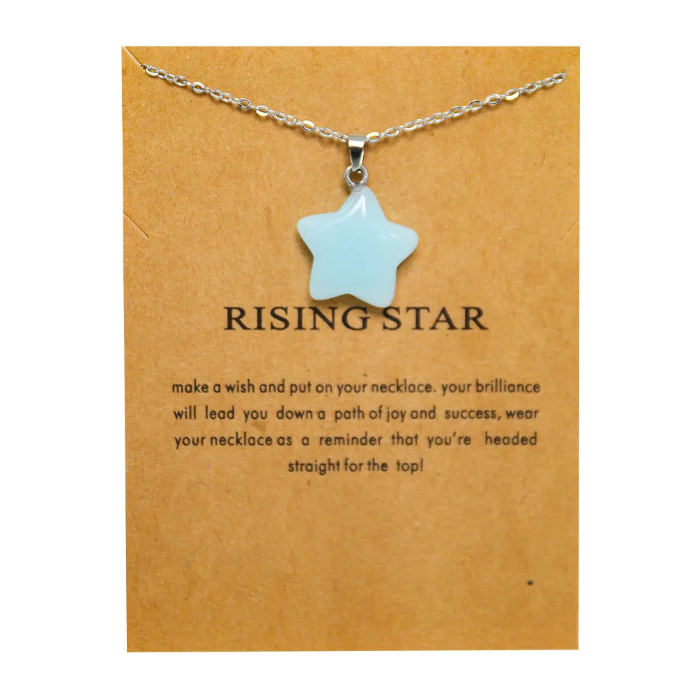 New Trendy Fashion Alloy Silver Color Candy Luminous Stone Rising Star Pendent Necklace for Women Girl Gift Birthday Jewelry