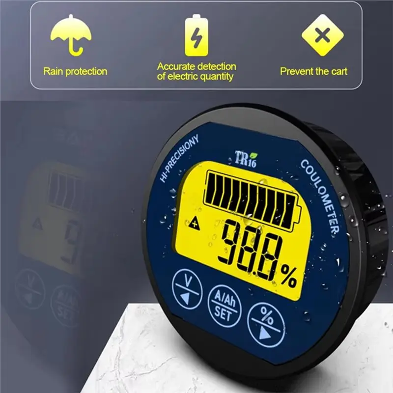 USER FRIENDLY-TR16H 100A Battery Capacity Monitor Indicator For Lithium Lipo Lifepo4 Batteries Waterproof Coulomb Meter Tester