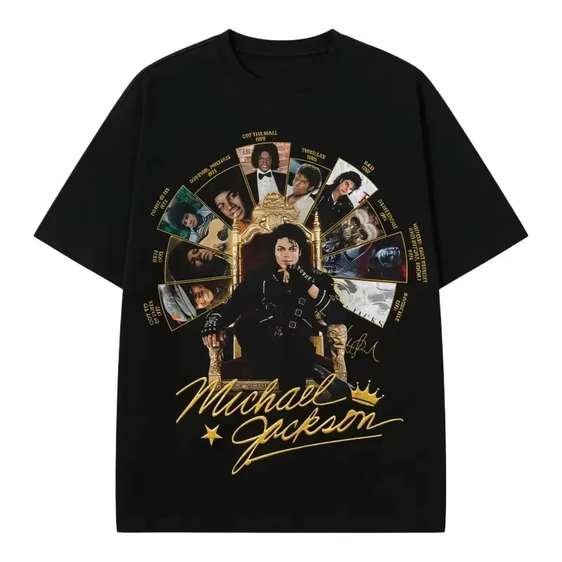 2026 New Unisex Pure Cotton Loose Y2K T-Shirt with Michael Jackson Movie Pattern Print Women And Men T-shirt