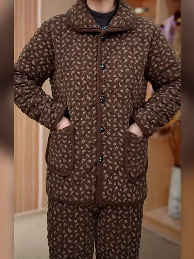 

Утепленный зимний хлопковый комплект для женщин среднего и старшего возраста: куртка и брюки на флисовой подкладке, полный комплект из двух предметов