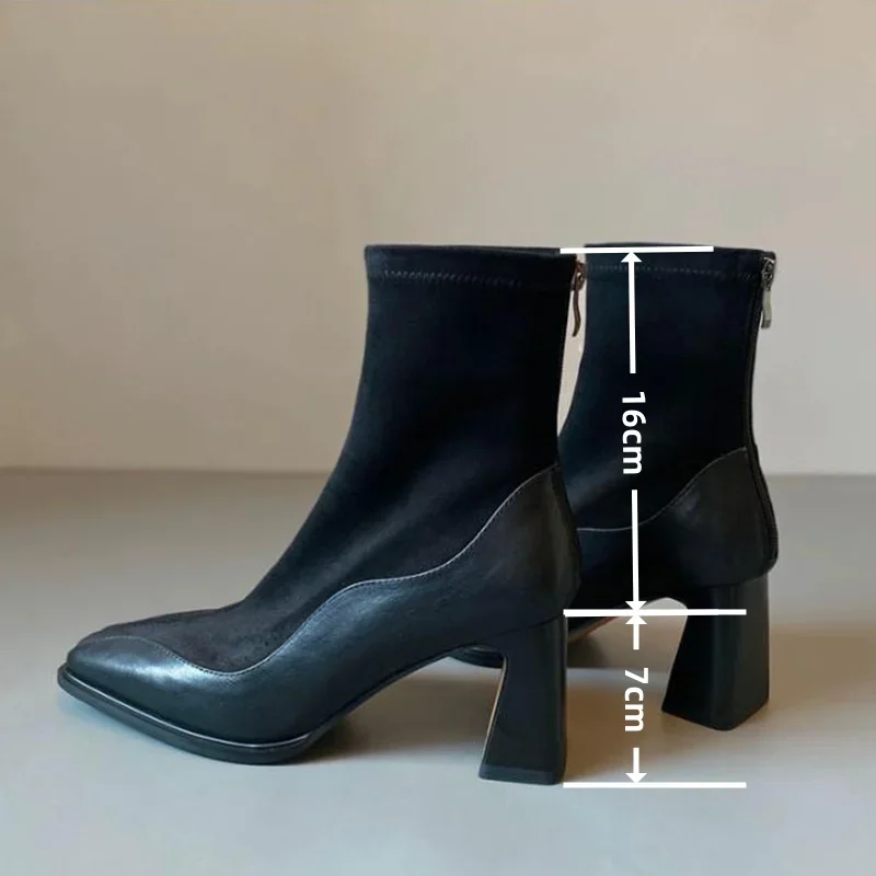 Elegant Square Toe Solid Pu Black Chelsea Boots Women 2025 Autumn French Retro High Heel Ankle Boots Retro Brown Suede Booties