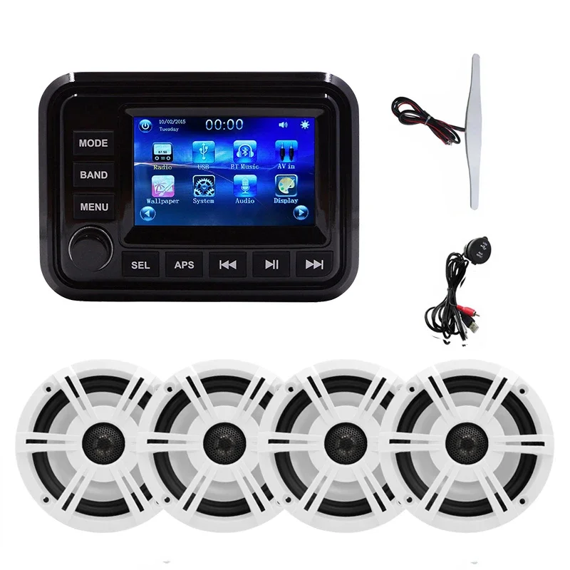 

ATV RZR 5-дюймовый сенсорный экран, стерео MP5-плеер BT H-303A + 2 шт., 6,5-дюймовые водонепроницаемые колонки H-065 Yacht Boat UTV