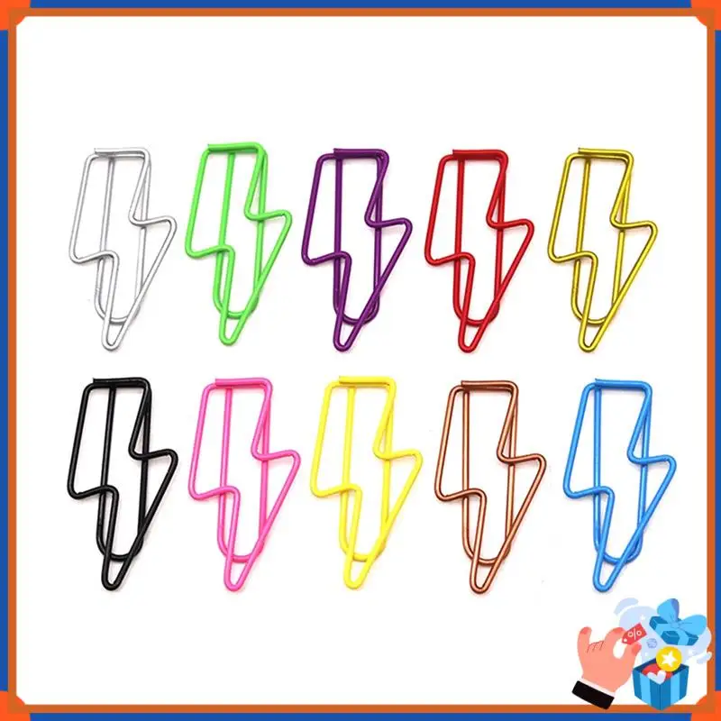 Compact 100 Pcs Lightning-Shaped Paper Clips - Metal Paperclips Set For Office, School File Organization, Desktop,Party Decor
