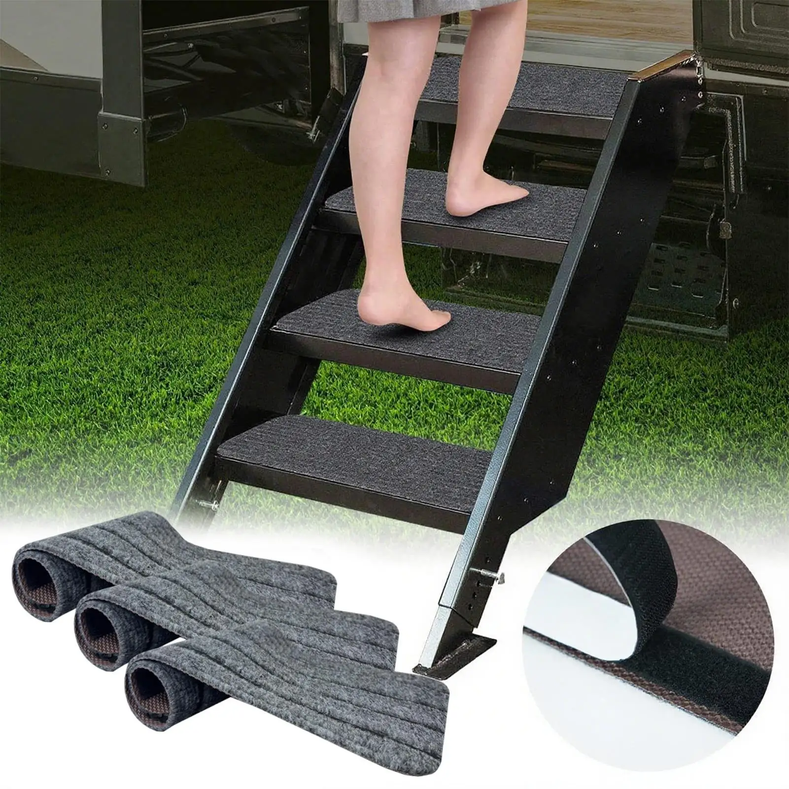 

RV Step Rug 3 Pieces Step Covers For RV Stairs Weatherproof Non-Slip Rug For Winter Outdoor Deck Campers Trailers Travel Inside