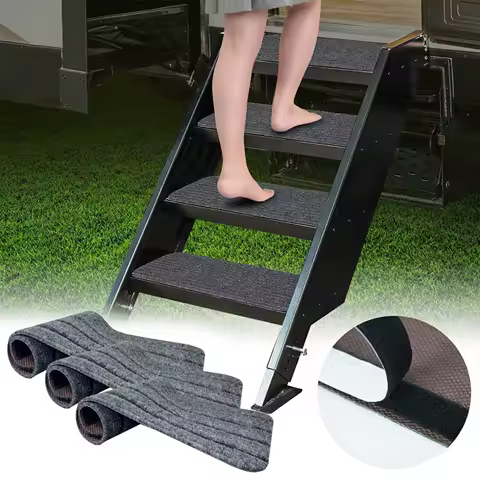 RV Step Rug 3 Pieces Step Covers For RV Stairs Weatherproof Non-Slip Rug For Winter Outdoor Deck Campers Trailers Travel Inside