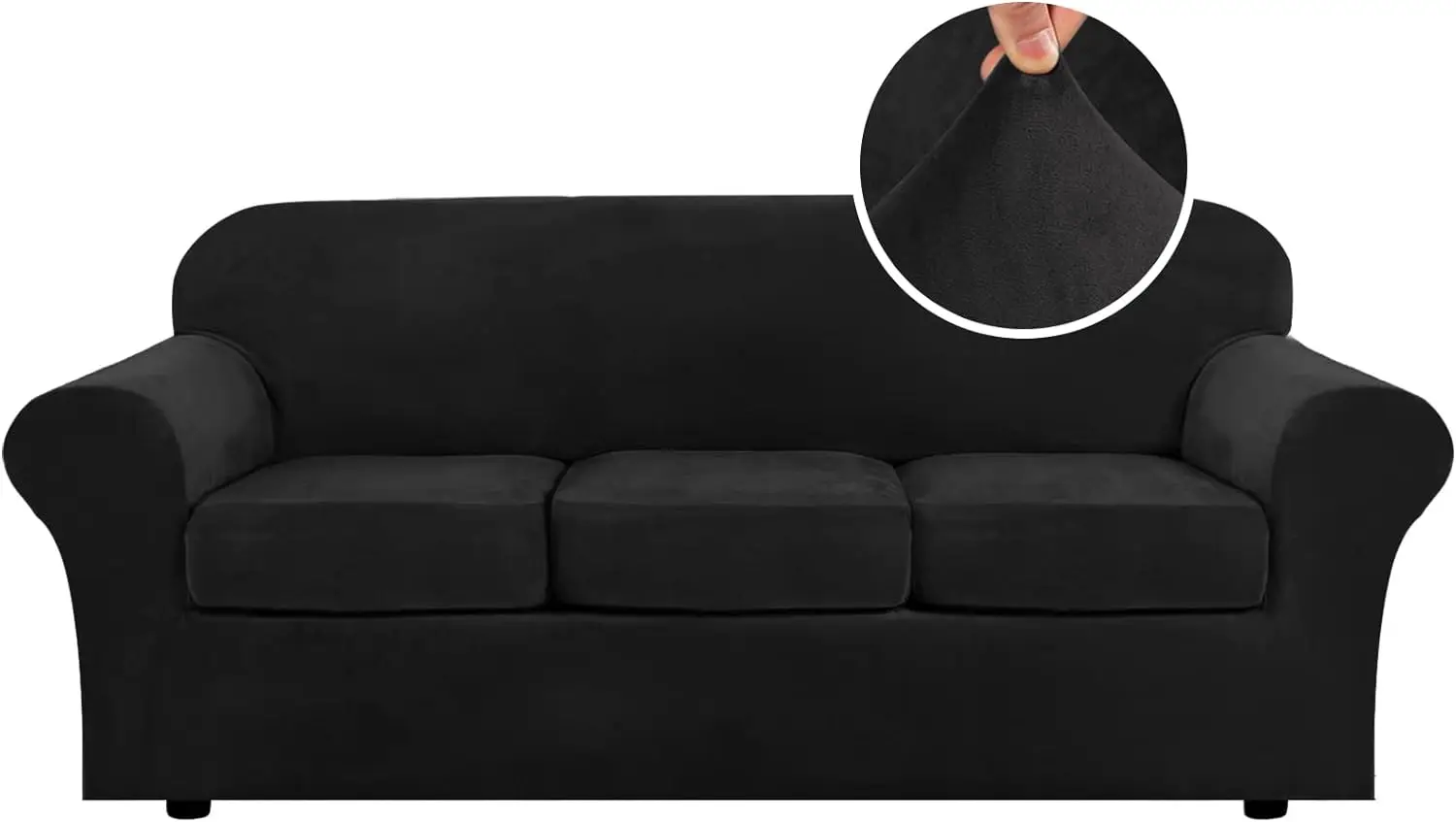 

Modern Velvet Plush 4 Piece High Stretch Sofa Slipcover Sofa Cover Cushion Couch Width Up to 90 Inch (Sofa,Black)