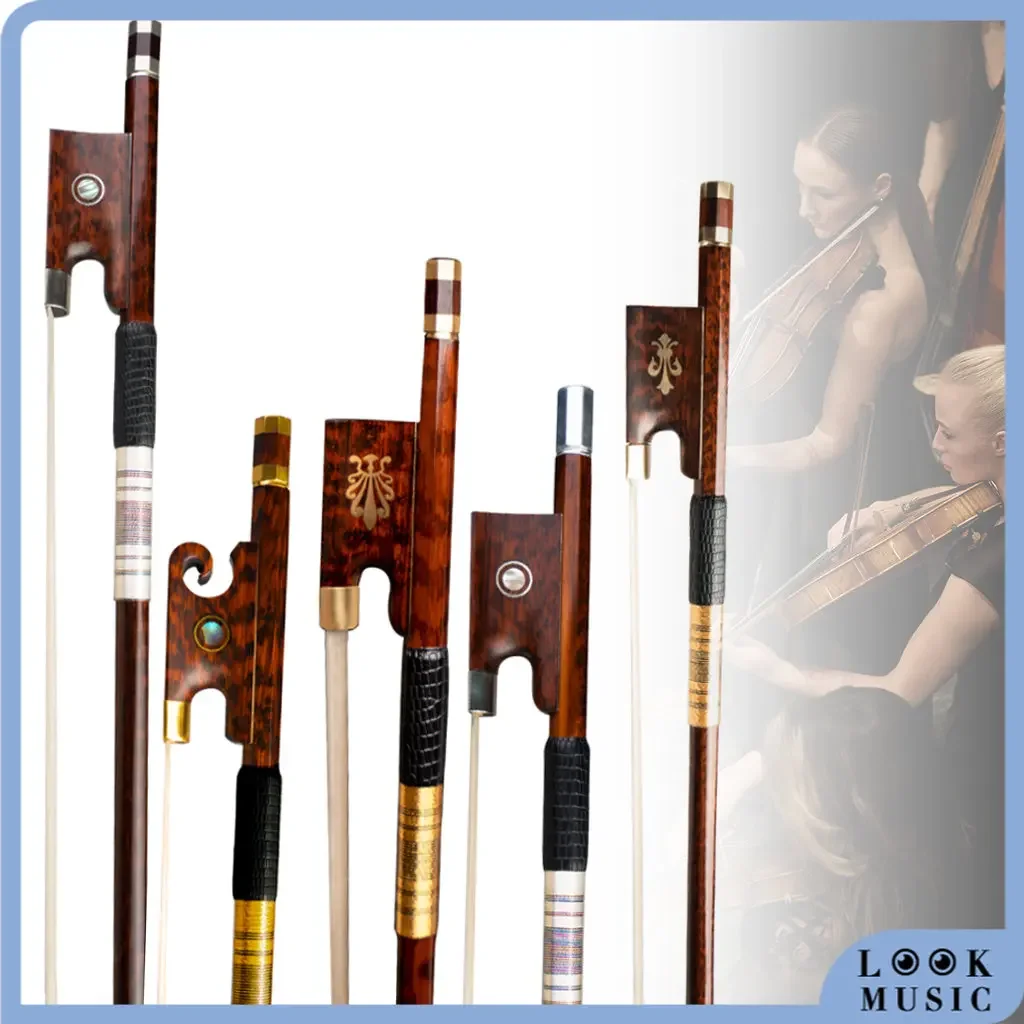 LOOK Master Snakewood Violin Bow 4/4 Violin /Fiddle Bow Round Stick AA Grade White Horsehair W/ Snakewood Frog Fast Response