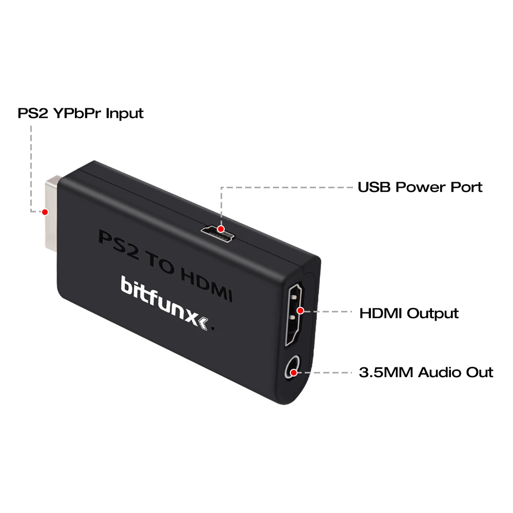 BitFunx PS2 To HDM-compatible Video And Audio 480i/480p/576i/576P/720P/1080i Converter Adapter For PS2/PS3 Game Console