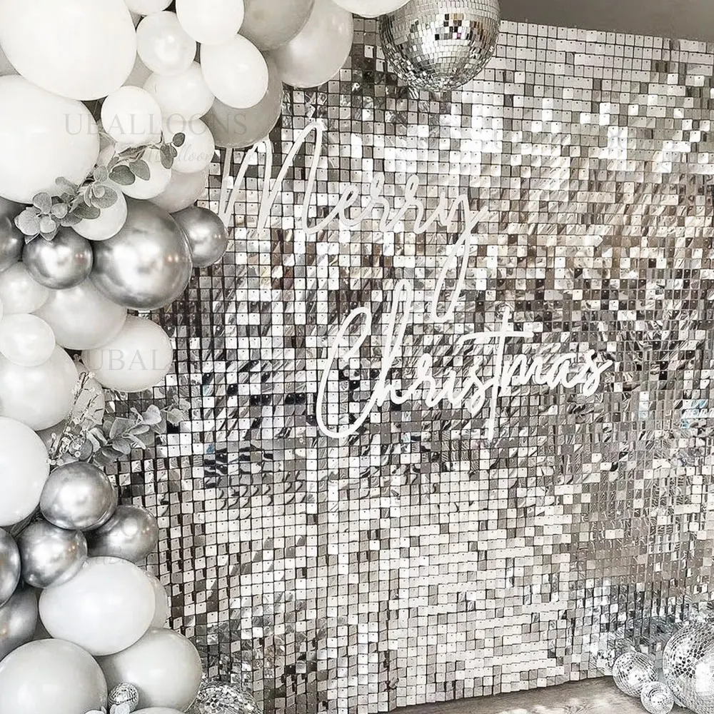 Silver Sequin Wall Backdrop Panels 12/18/24pcs Shinny Silver Shimmer Panel for Wedding Graduation Birthday Background Decoration