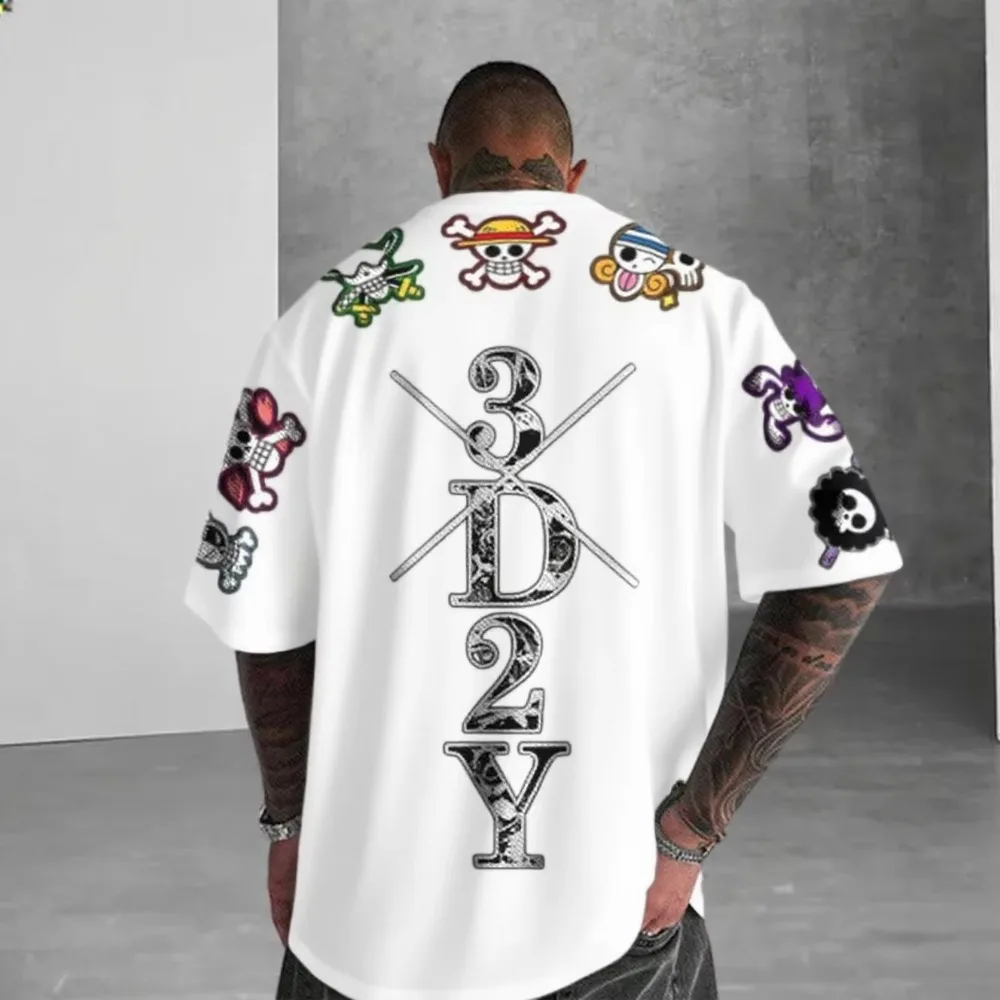 

Men's New One Piece Anime Skeleton Print Men's T-shirt Summer Short Sleeve Graphic Tee Streetwear Hip Hop Fashion Y2k Clothes