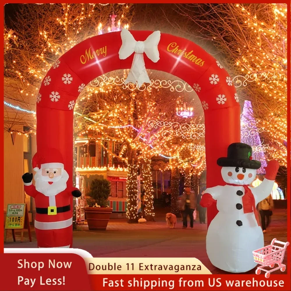 Christmas Inflatable 8FT Archway Outdoor Decorations Blow Up Arch Decor Built-in LED Lights, Santa Claus Christmas Inflatable