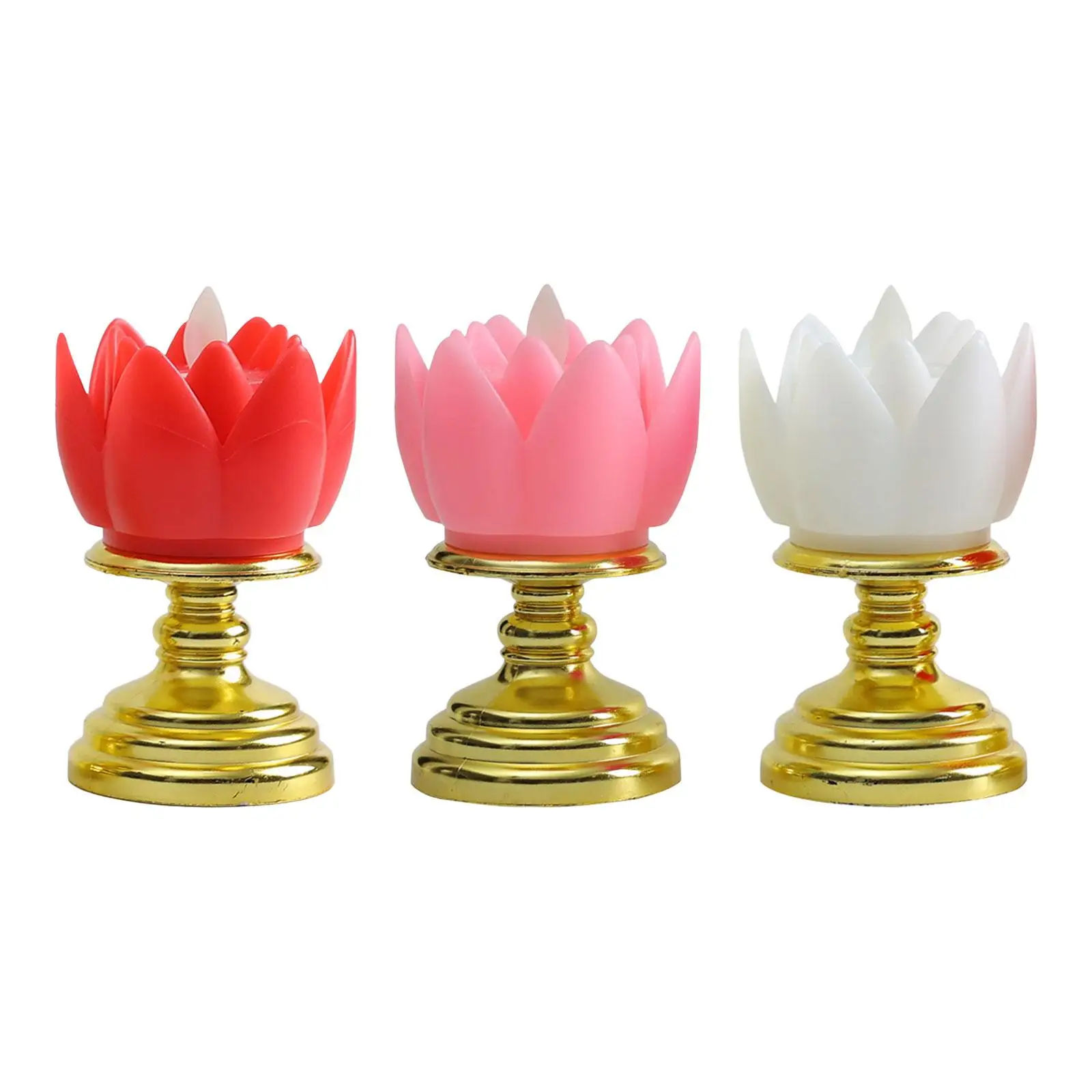 Electronic Candle Worship Prayer Faith Buddha Lotus Lamp LED Lotus Buddhist Light for Display Cabinet Office Tabletop Decor