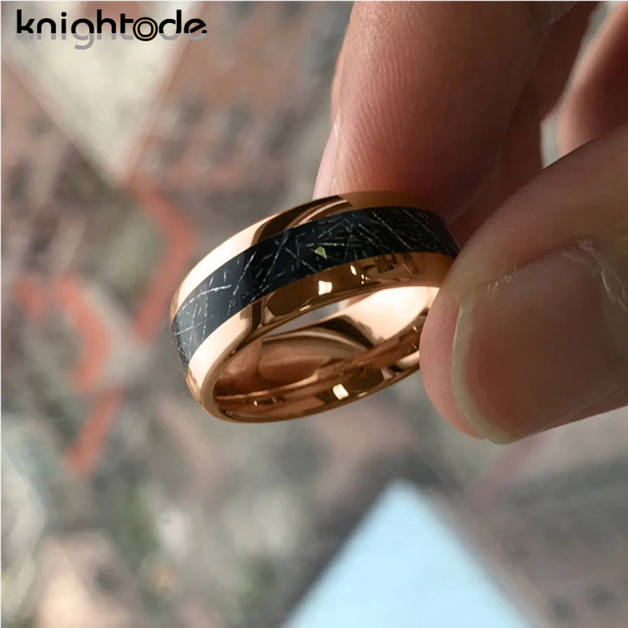 6mm 8mm Tungsten Carbide Annivery Ring For Men Women Wedding Band Black Meteorite Dome High Polished Comfort Fit