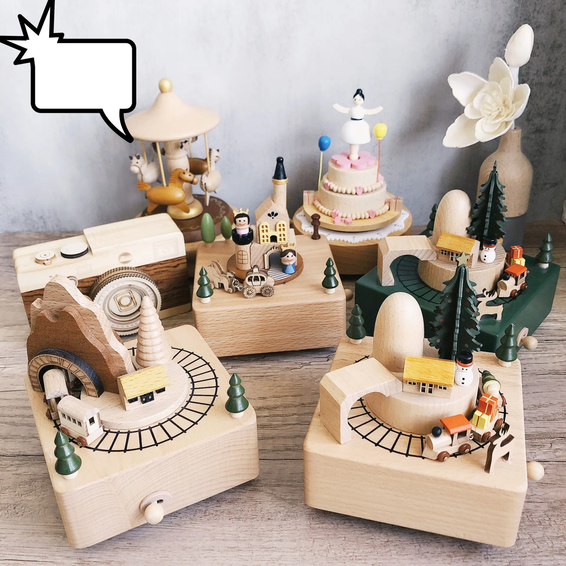 Handmade Wooden Music Box Creative Retro Rotating Music Box Christmas Birthday Gifts DIY Log Making Ornament Home Decoration