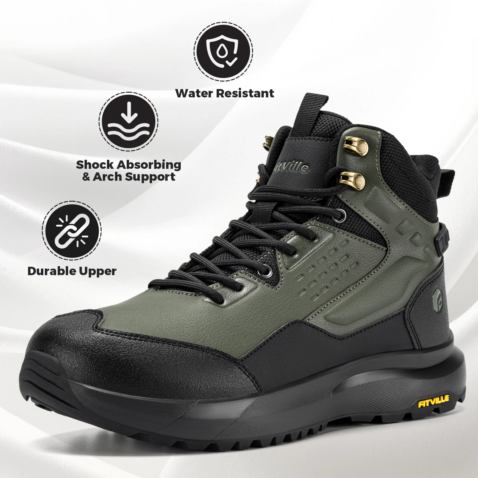 FitVille Men's Wide Hiking Boots Water Resistant High-top Trekking Shoes for Men Non-Slip Outdoor Tactical Combat Military Boot view 6