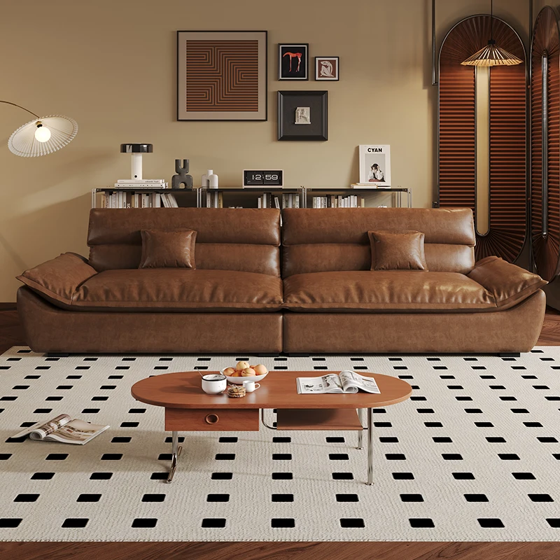 &c Vintage Living Room Modern Leather Sofa Small Apartment Oil Wax Leather Simple Design Corner Feature for Home Furniture