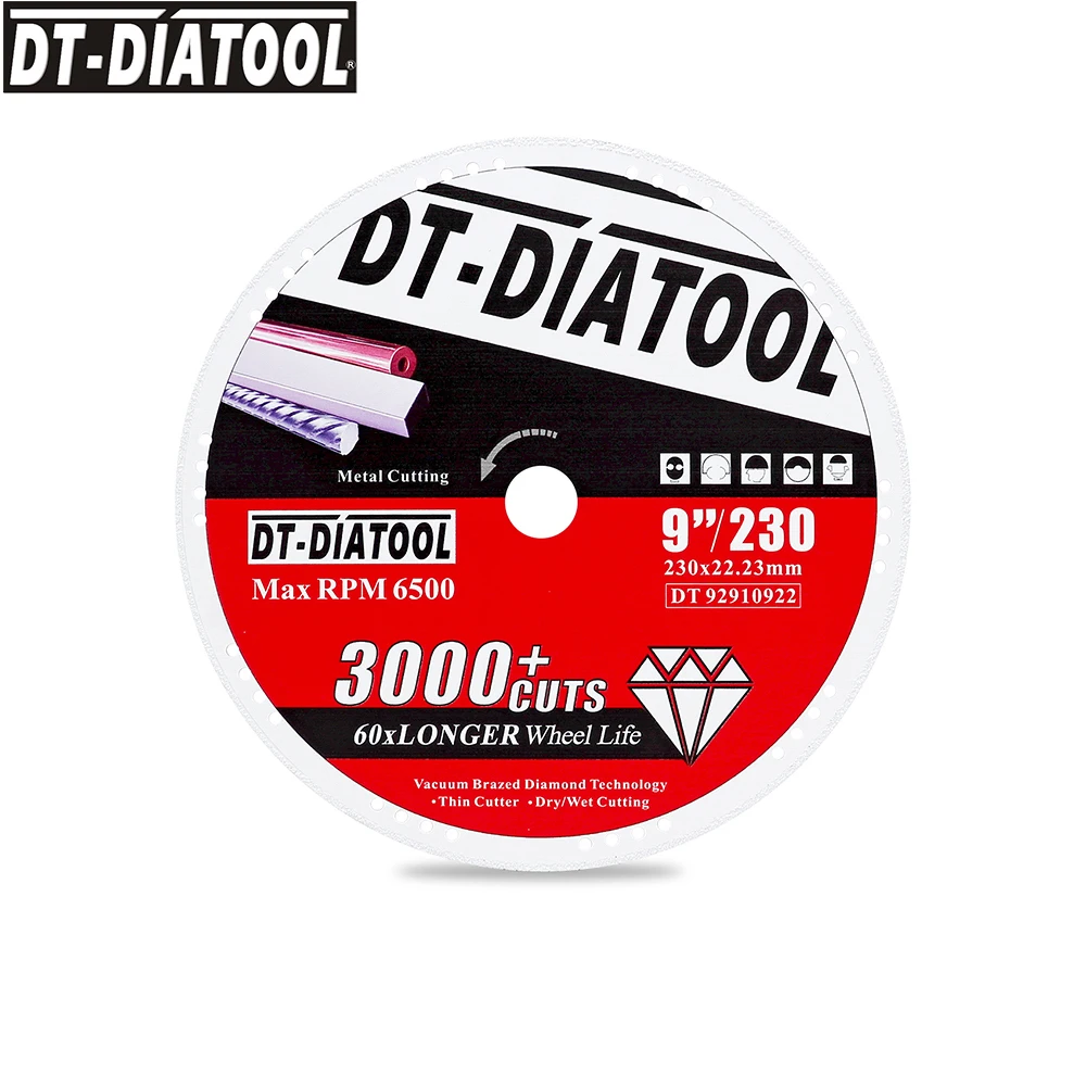 DT-DIATOOL 1pc Dia 230mm Diamond Metal Cutting Disc Saw Blade Grinder Steel Stainless Aluminum Iron Rebar Cut-off Wheel Iron Cut