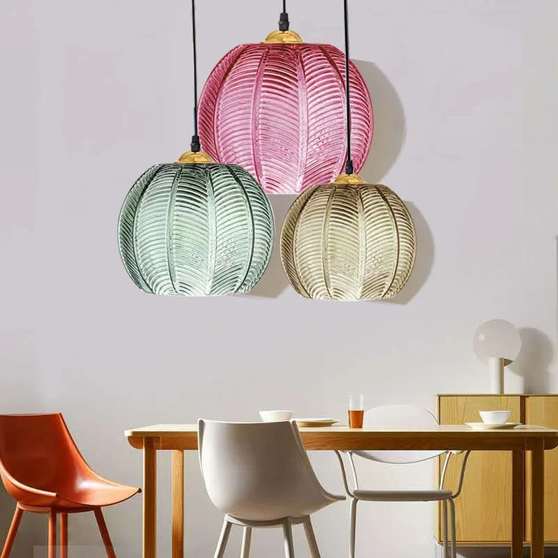 Nordic Glass Pendant Light Green Leaf Pattern Lighting For Living Room Dining Room Hotel Study Bedroom Indoor Decorative Fixture