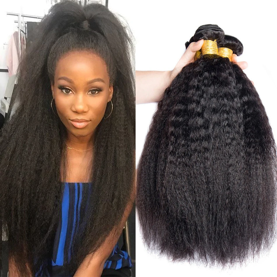 

30 32 inches Kinky Straight Bundles Weave Coarse Yaki Straight Weaving Raw Indian Human Hair Bundles Hair Extensions For Women