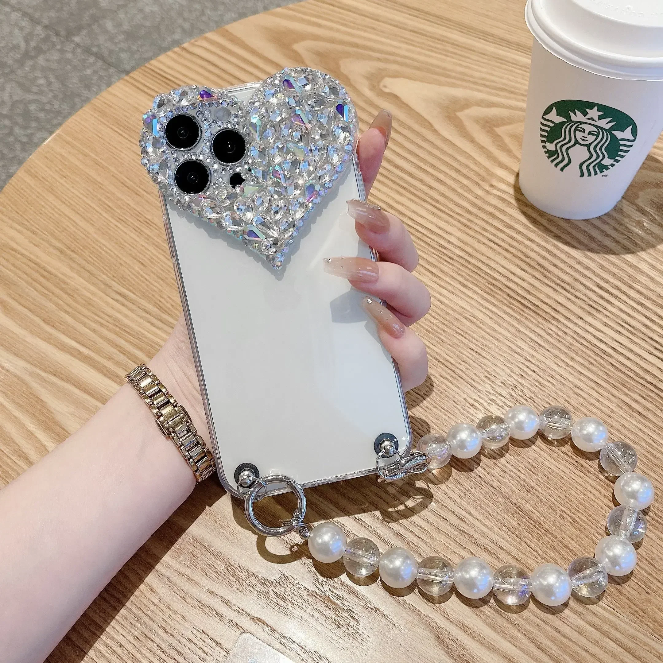 Pearl Bracelet Chain Diamond Case For iphone15Pro 14Plus 13 12 11Pro MAX XSMAX XR 16 PLUS Soft Clear Silicon Back Bumper Cover