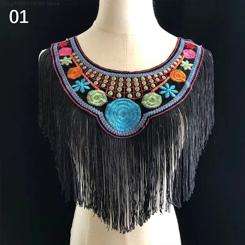 

Women Ethnic Style Detachable Fake Collar Tassel Embroidery Neckline Shawl Lace Trim DIY Sewing Cosplay Shirt Decor Ornament