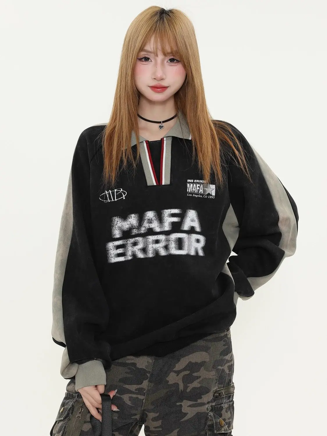 

2025 Толстовка-поло в американском стиле ретро для мужчин и женщин, весна и осень, новый стиль, свободный повседневный топ с цветными блоками, женская одежда