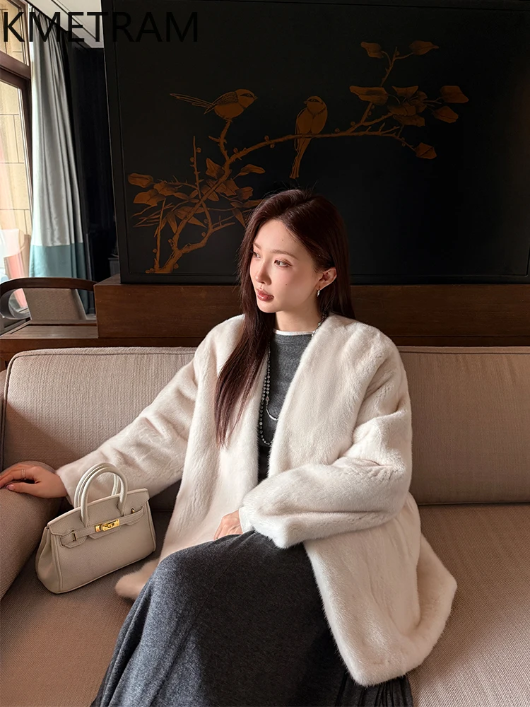 Damska kurtka z futra norek 100%, luksusowy płaszcz z prawdziwego futra z dekoltem w serek, wysokiej jakości zimowe ubrania damskie 2025, futrzane kurtki, шуба женская