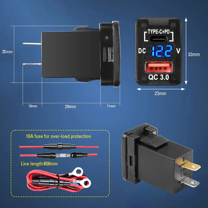 

X11A 12V-24V USB-розетка с двойной быстрой зарядкой 3.0 и PD USB C-порт, зарядное устройство, адаптер питания для автомобиля, лодки, морского грузовика-B