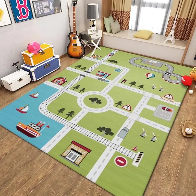 City Traffic Maze Carpet Puzzle Game Crawling Mat for Living Room Bedroom Decoration Kids Room Bedside Rug for Girls Boys Kids