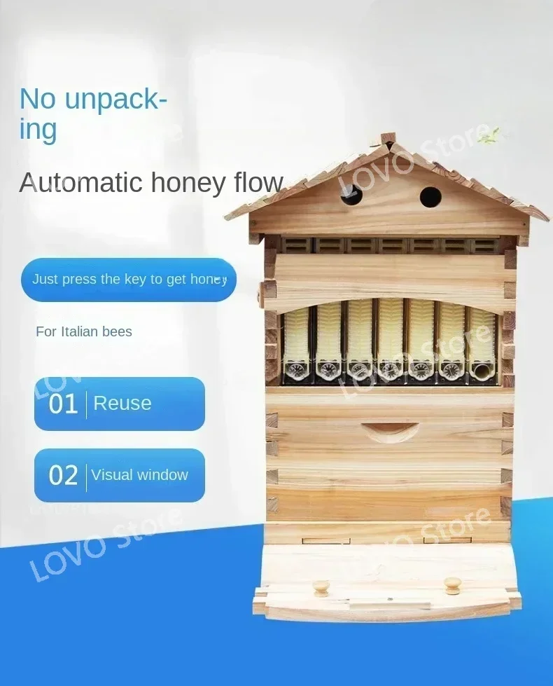 Hot Sale Wooden Bee Hive Box Honey Automatic Auto Self Flowing Beehive