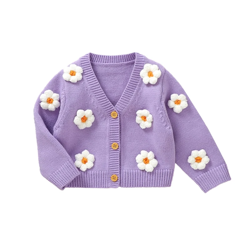 Newborn Baby Girls Sweater Coat 2023 Autumn Winter Fashion Flower Girls Knitted Cardigan Coat Outerwear Toddler Clothing