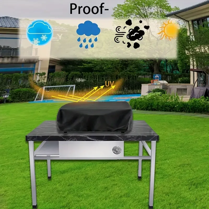 Heavy-Duty BBQ Grill Cover with Drawstring Closure – Fit, Black Polyester, Dust and Weather Protection for Outdoor Cooking