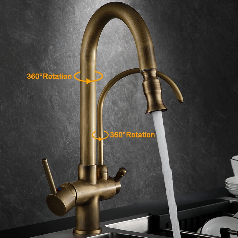 Antique Sensor Filter Kitchen Faucet Solid Brass Pull Out Kitchen Mixer Tap 3 Way Drinking Water Tap Smart Touch Kitchen Faucets
