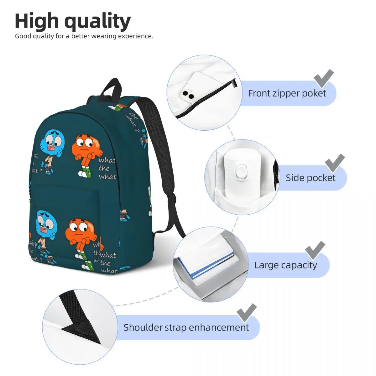 Journey The Amazing World Sturdy Shoulder Good Quality Gumball Backpack For Men Kid Storage Bag Back To School Gift