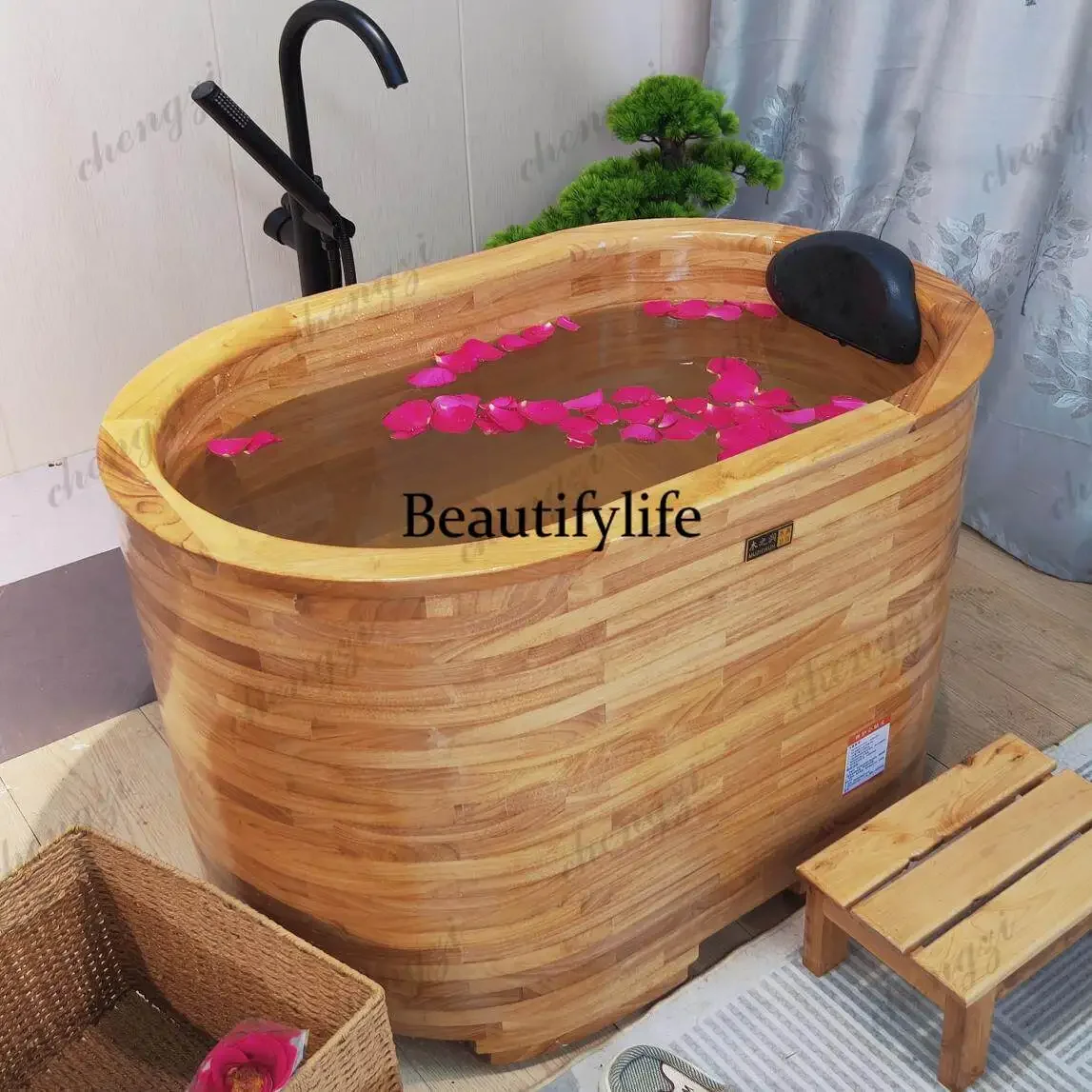 Y136 Y136 Wooden bathtub, wooden tub, small apartment, household sitting, independent mini adult bathtub, with added depth