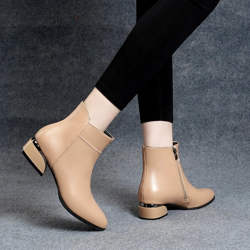 2026 Neue Damenstiefel Mode Lässige Lederstiefel Spitze Formelle Büroschuhe für Frauen Reißverschluss-Knöchelstiefel – Detail 15