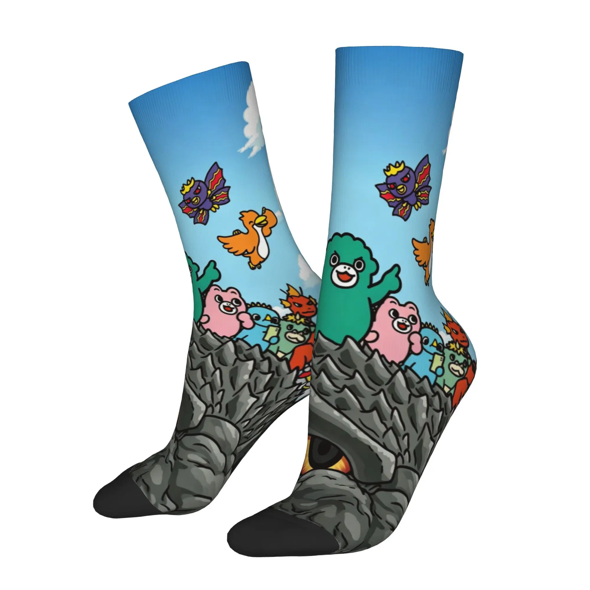 Crazy Design Chibi Monster Raids Again Basketball Socks Movie Polyester Crew Socks for Unisex Breathable