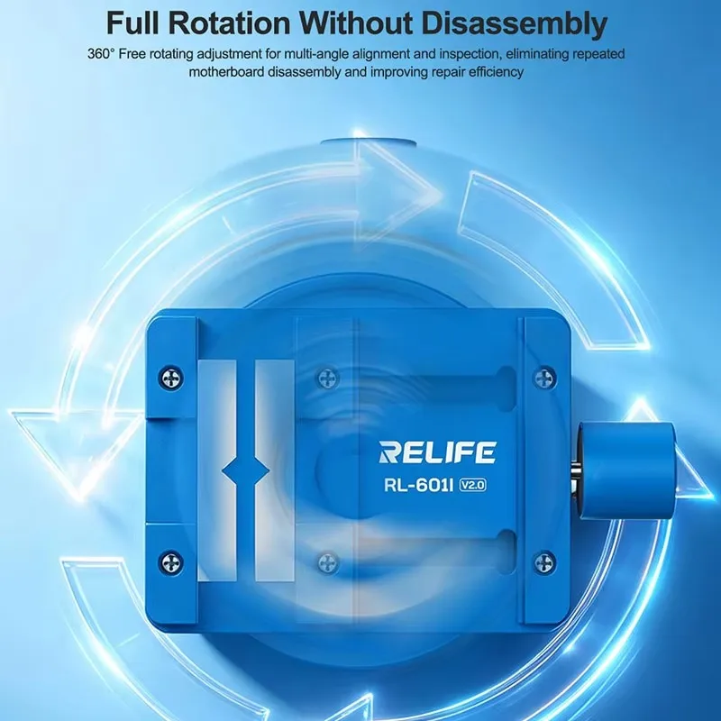 RELIFE RL-601I V2.0 360° Rotating PCB Holder Aluminum Alloy Mini Clamp Fixture for Chip Soldering Disassembly Under Microscope
