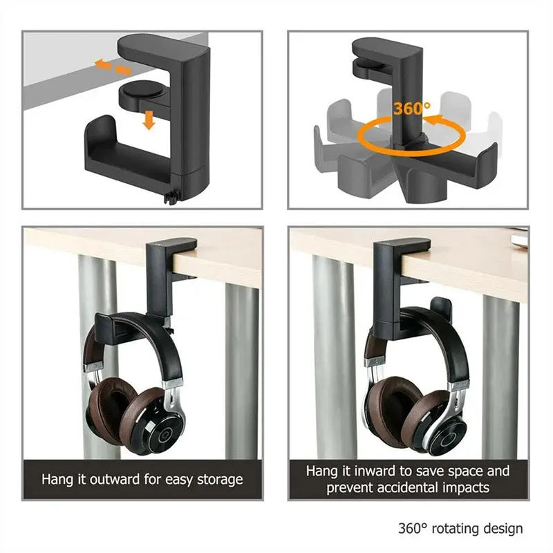 360° Rotating Headphone Stand Desktop Headset Holder PC Gaming Headset Desk Hanger Hook For Earphones Clutter Storage image 6