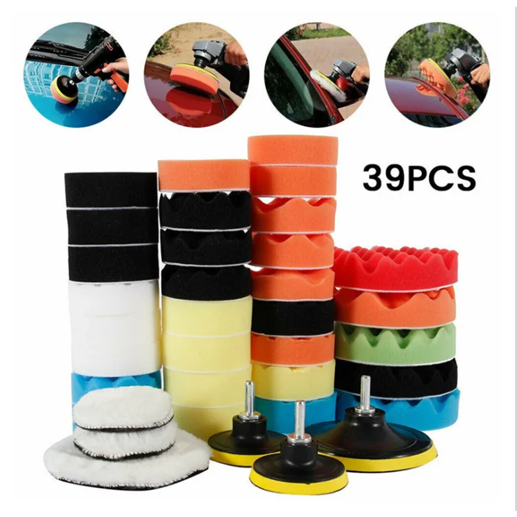 39PCS 3inch 5inch Car Polishing Sponge Pads Kit Buffing Waxing Foam Pad Buffer Set Polisher Machine Wax Pad for Removes Scratche