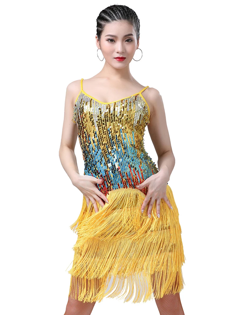 Suspended Sequin Tassel Skirt Latin Dancewear Stage Performance Costume Rumba Training Cha Cha Dance Dress Competition Costume