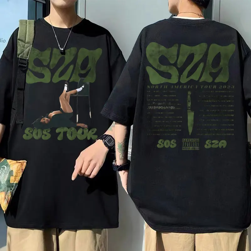 

Rapper SZA SOS Tour Double Sided Graphic Tshirt Men Women Hip Hop Vintage Oversized T-shirt Male Casual Cotton Tees Streetwear