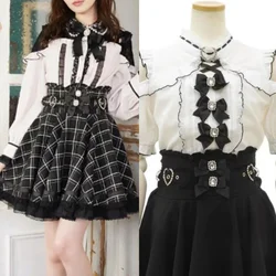 Saia arco japonês jk lolita kawaii saia bonito menina retro doce bonito plissado borda cintura grande solta a linha meia saia vestido curto