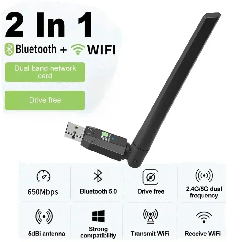 Dual Band 600Mbps USB Bluetooth Wifi Adapter Wi-Fi Dongle เสาอากาศ USB Ethernet การ์ดเครือข่ายตัวรับสัญญาณ