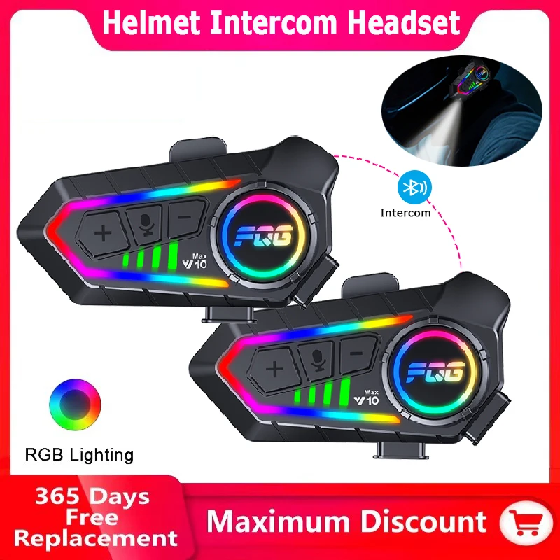 

1/2x Bluetooth 6.0 Motorcycle Helmet Intercom Headset For 2 Riders intercommunicator Moto Waterproof Music Sharing Interphone