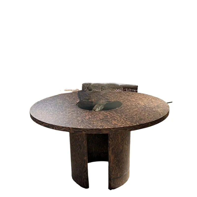 

Круглый обеденный стол в средневековом французском стиле с эффектом древесного узла, стол для выставочного зала, домашний обеденный стол