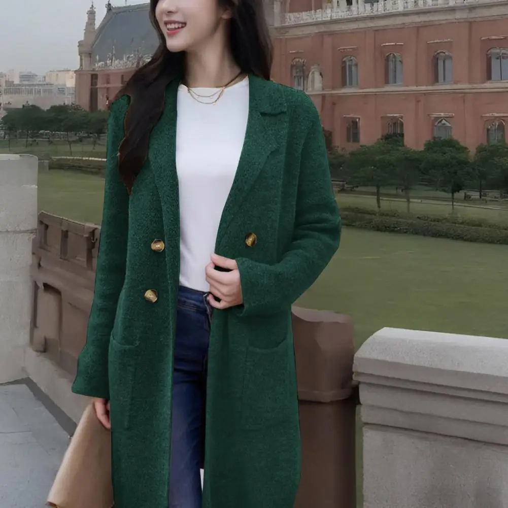 

Women Polyester Coat Solid Color Coat Women's Wool Blend Long Coat Double-breasted Oversized Trench Notched Lapel Wool coat