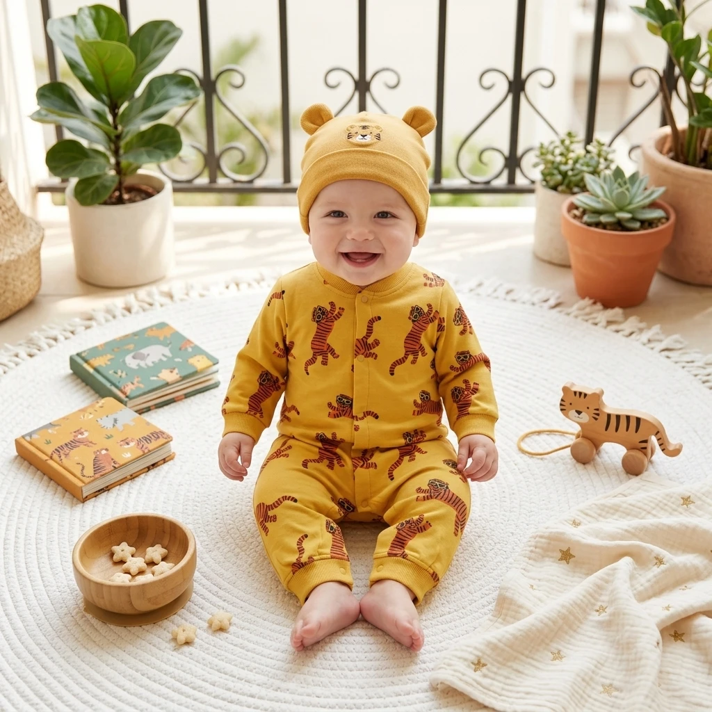 Toddlers Clothing Jumpsuits Autumn Spring Long Sleeve Cute Tiger Printing Baby Boys Rompers