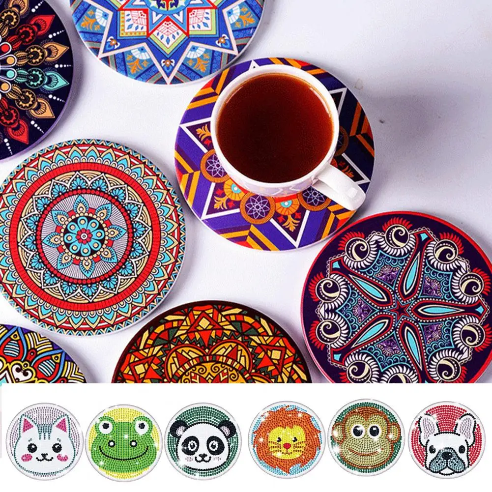 1 Set Creative Rich Patterns Smooth Surface Coffee Shop Diamond Drawing Cup Coaster Making Accessories for Daily Use