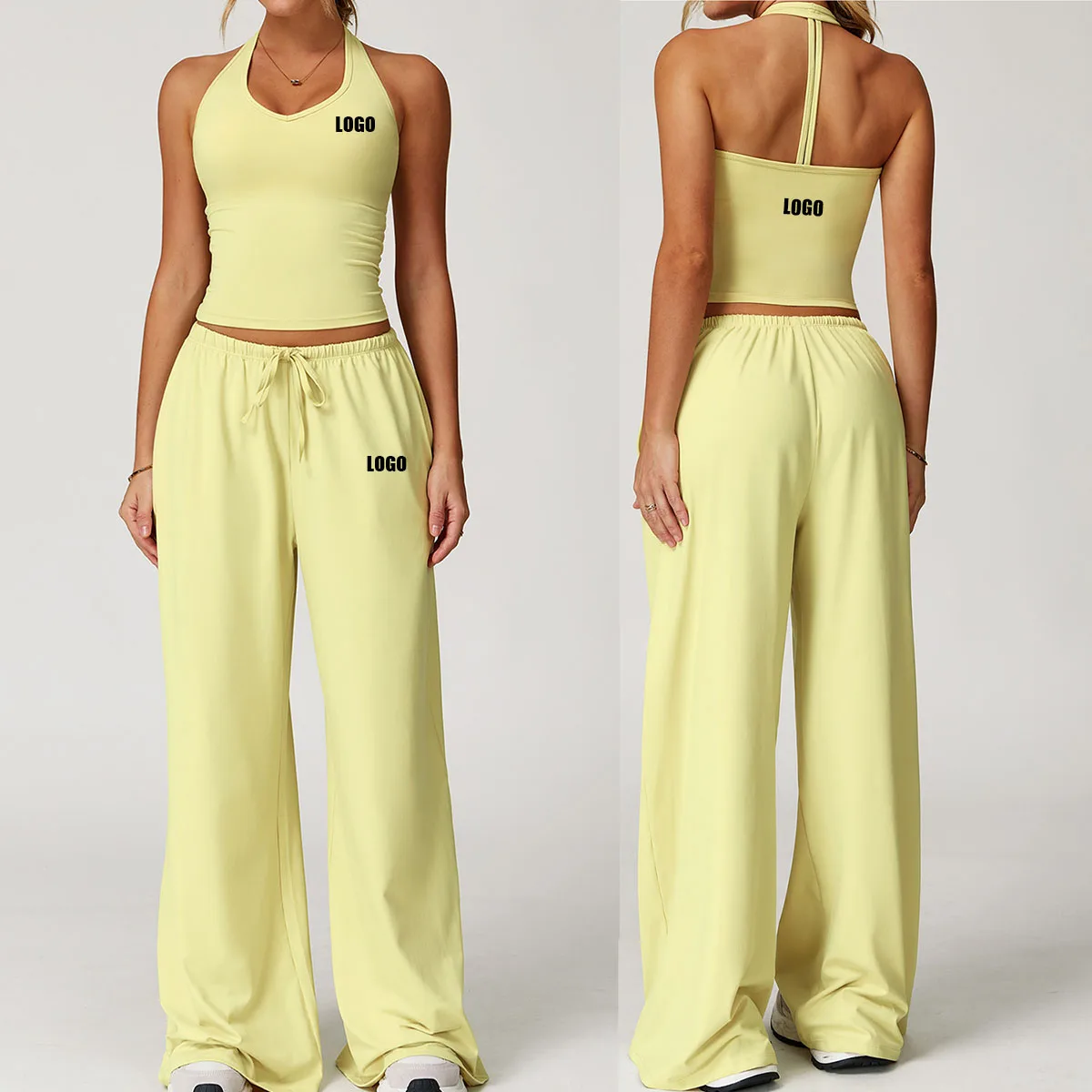 custom LOGO women's yoga suit quick-drying beauty back sling sports leisure running and cycling fitness suit two-piece set